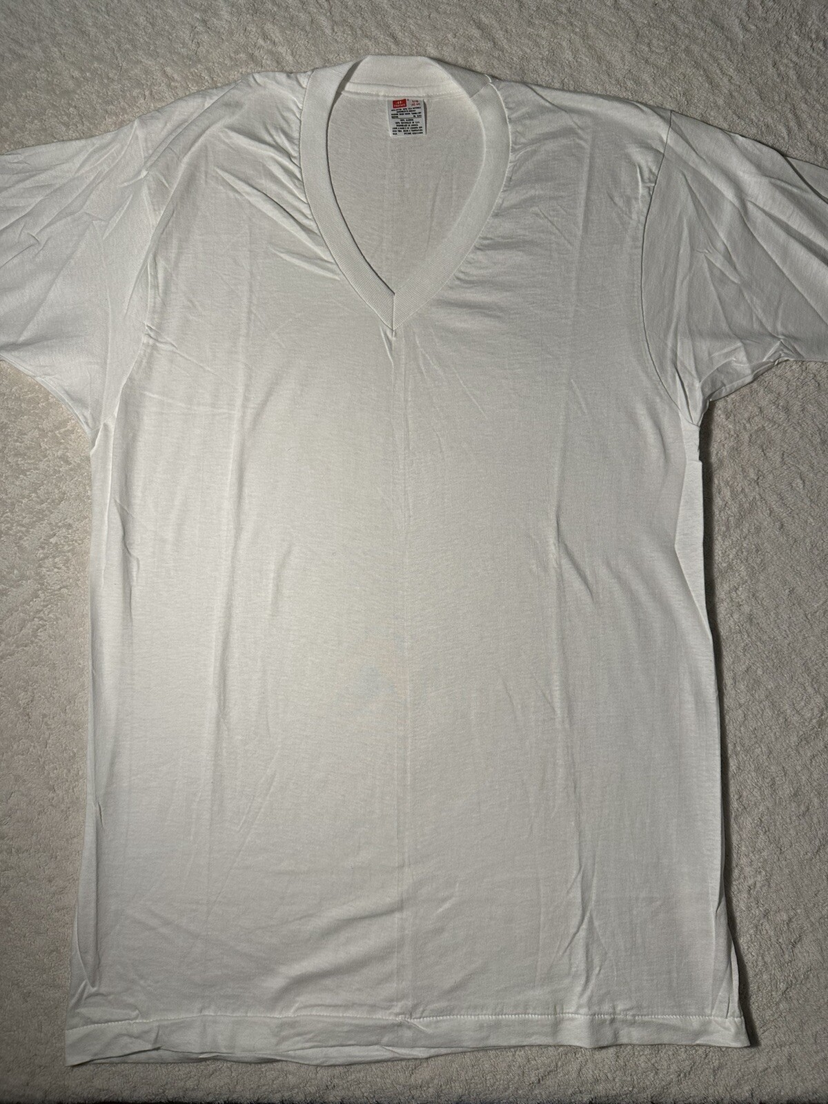Vintage 1980s 1990s Hanes V Neck Basic Blank Single Stitch T-Shirt, L, Deadstock