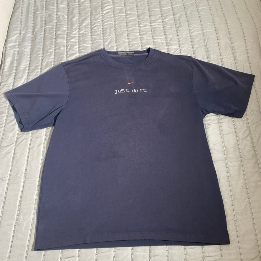 VTG NIKE Mens Shirt Just Do It Small Center Swoosh Blue 80s 90s XL RARE