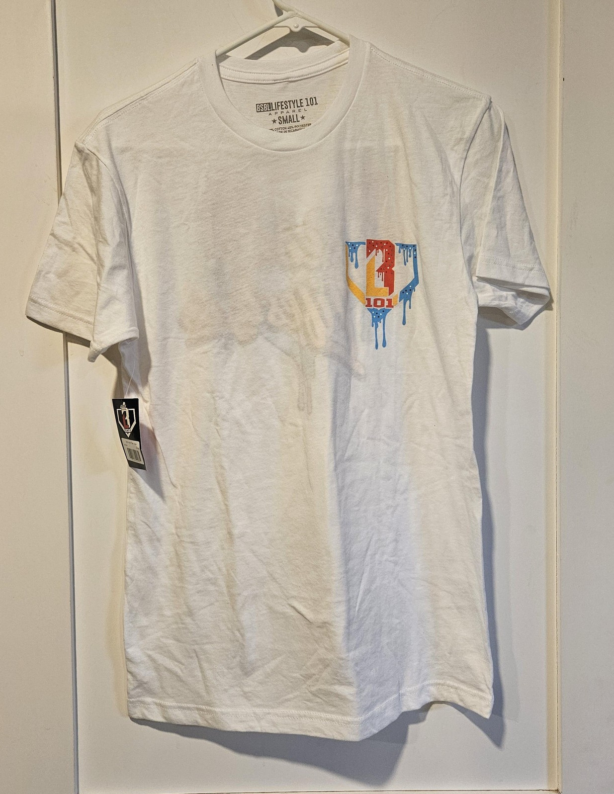 Baseball Lifestyle 101 Shirt Mens Small White Ice Cream USA Baseball Graphic NWT