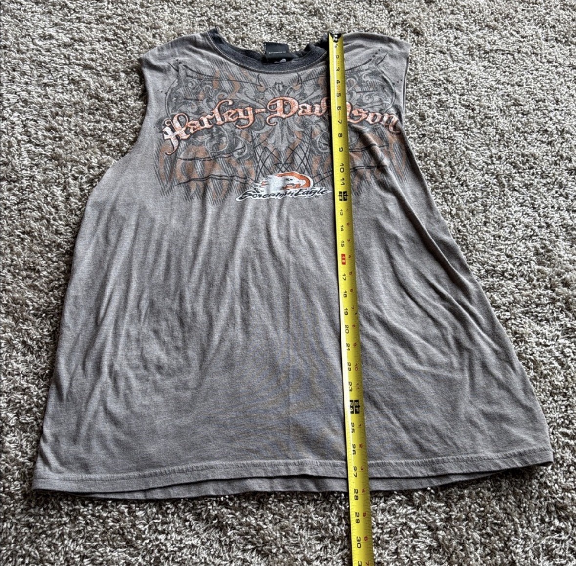 Harley-Davidson Vintage Screamin Eagle Men’s Cuff Off Grey Shirt Size XL