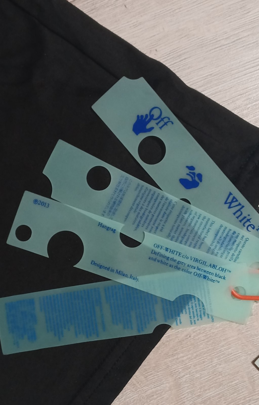 NWT Off-White Black Cotton T-Shirt Hand Logo Graphic Short Sleeve Mens Size [Siz
