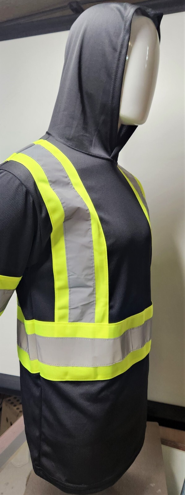 Black Long Sleeve Safety Shirt With Hoodie, Polyester Birdeye mesh Class 1
