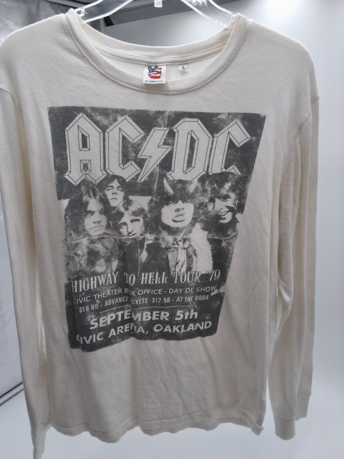 Vintage Mens AC/DC Highway To Hell 1979 Graphic Long Sleeve Shirt By Junkfood