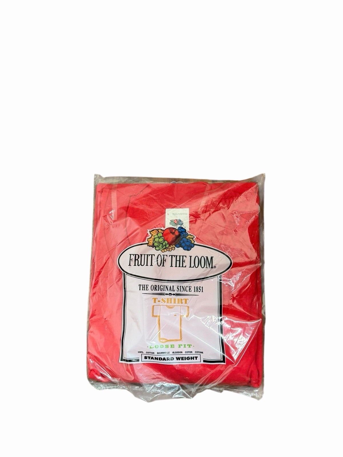 Vintage Fruit Of The Loom Single Stitch T Shirt Logo Front New Size L Red USA