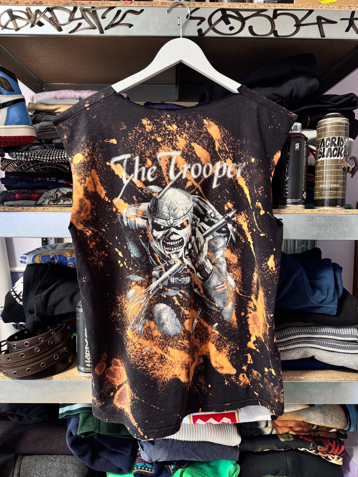 Vintage Iron Maiden The Trooper Bleach Wash Tank Top Muscle Tee Cut Off Size M L