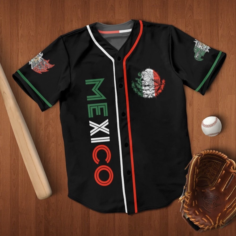 Mexico Baseball Shirt – Aztec Eagle, Flag, Customizable Name & Number