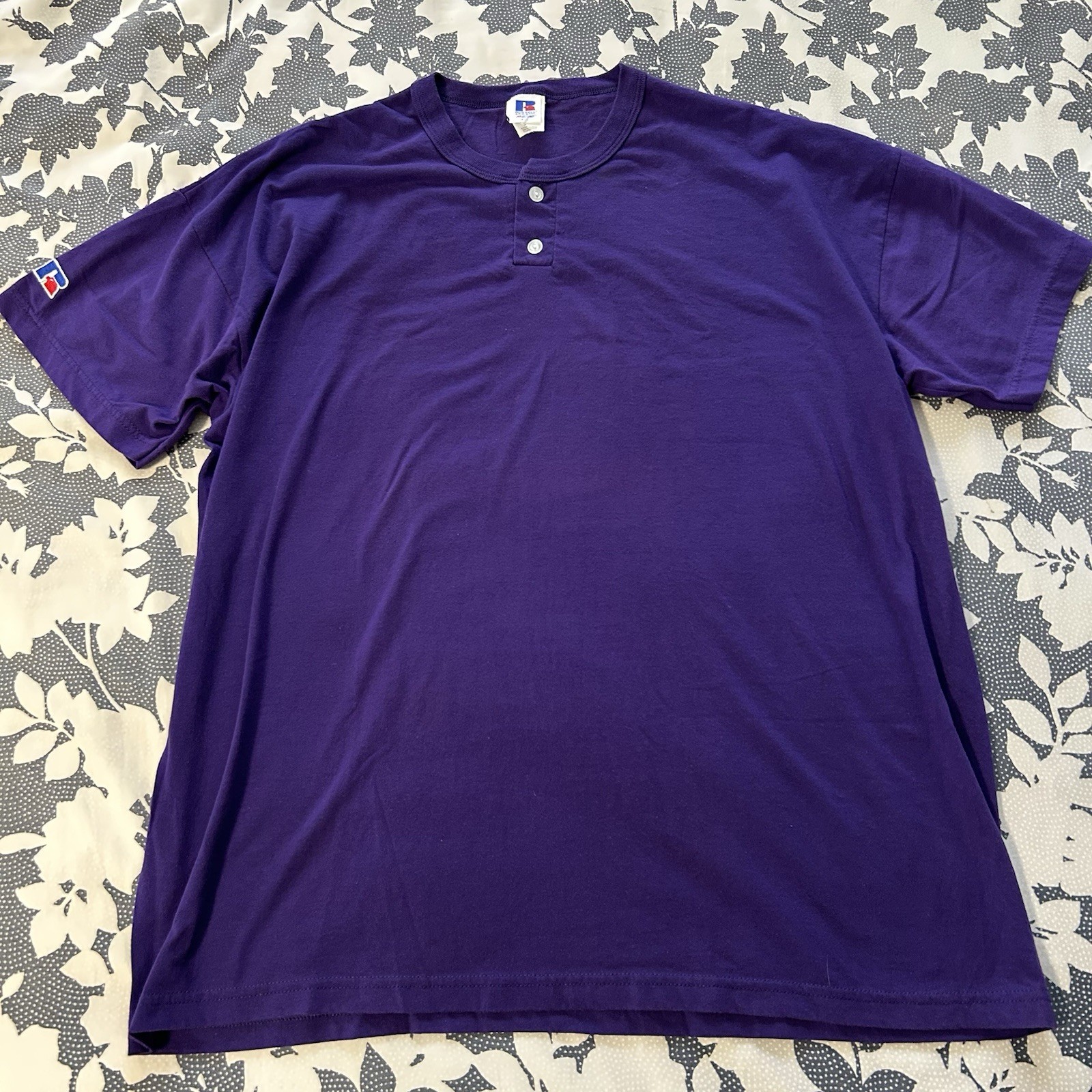 Vintage Russell Athletic NuBlend Henley Shirt Purple Mens XXL Blank 2000s Y2K