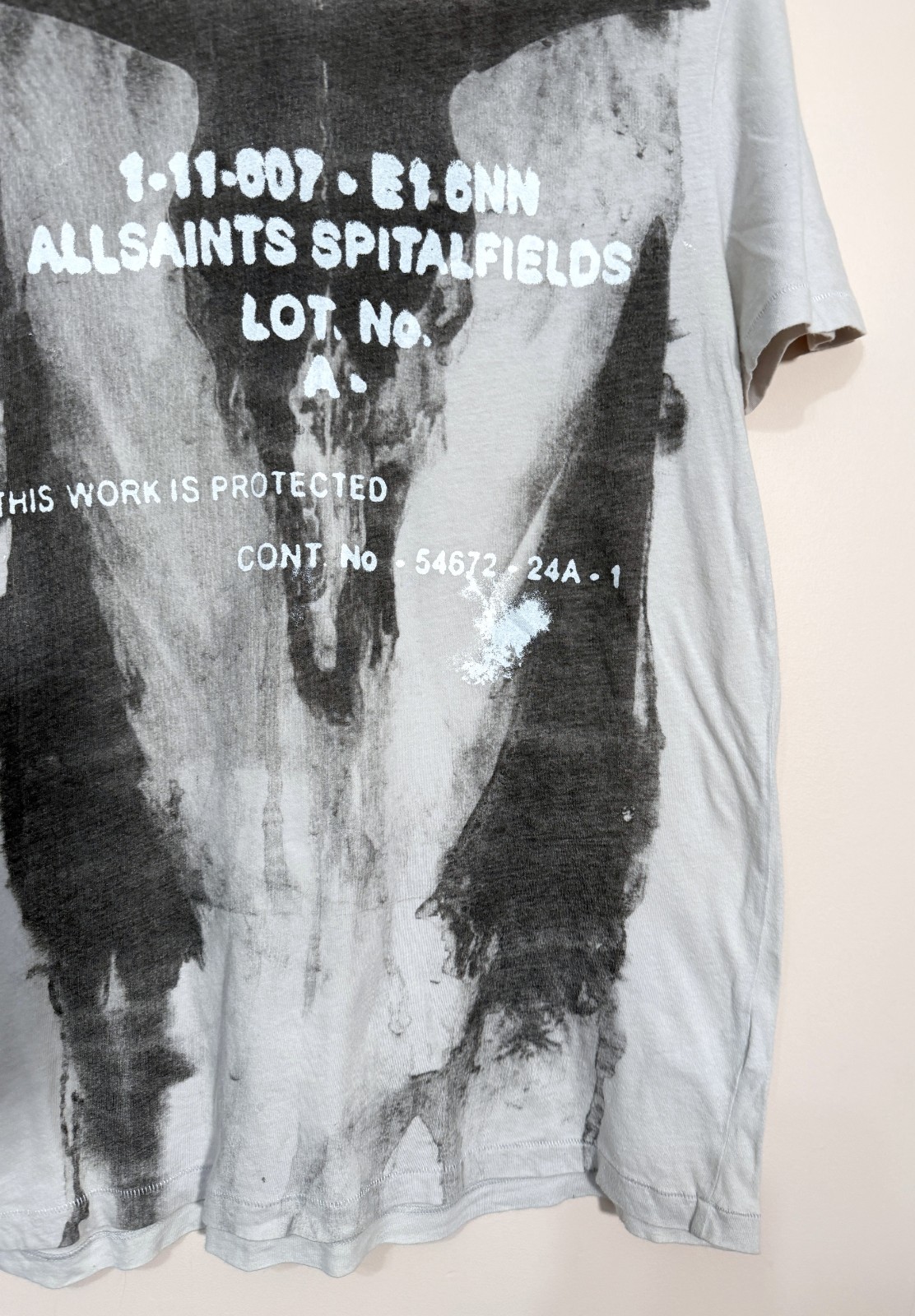 AllSaints Vintage Mens BLEEDING RAMSKULL Crew Neck T Shirt MEDIUM Grey Biker Tee