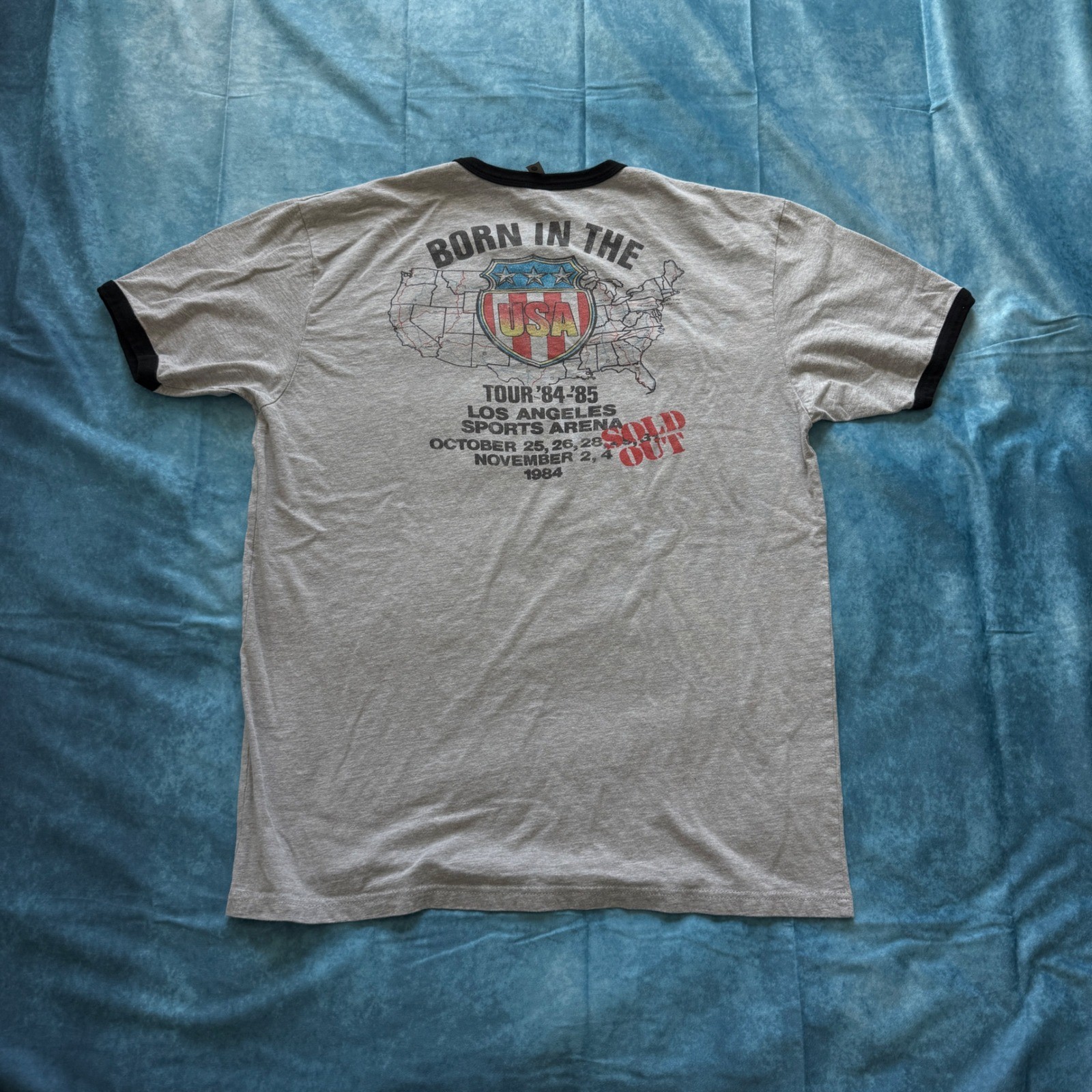 Bruce Springsteen E Street Band Born in the USA Tour 1984 Ringer Tee Gray XL