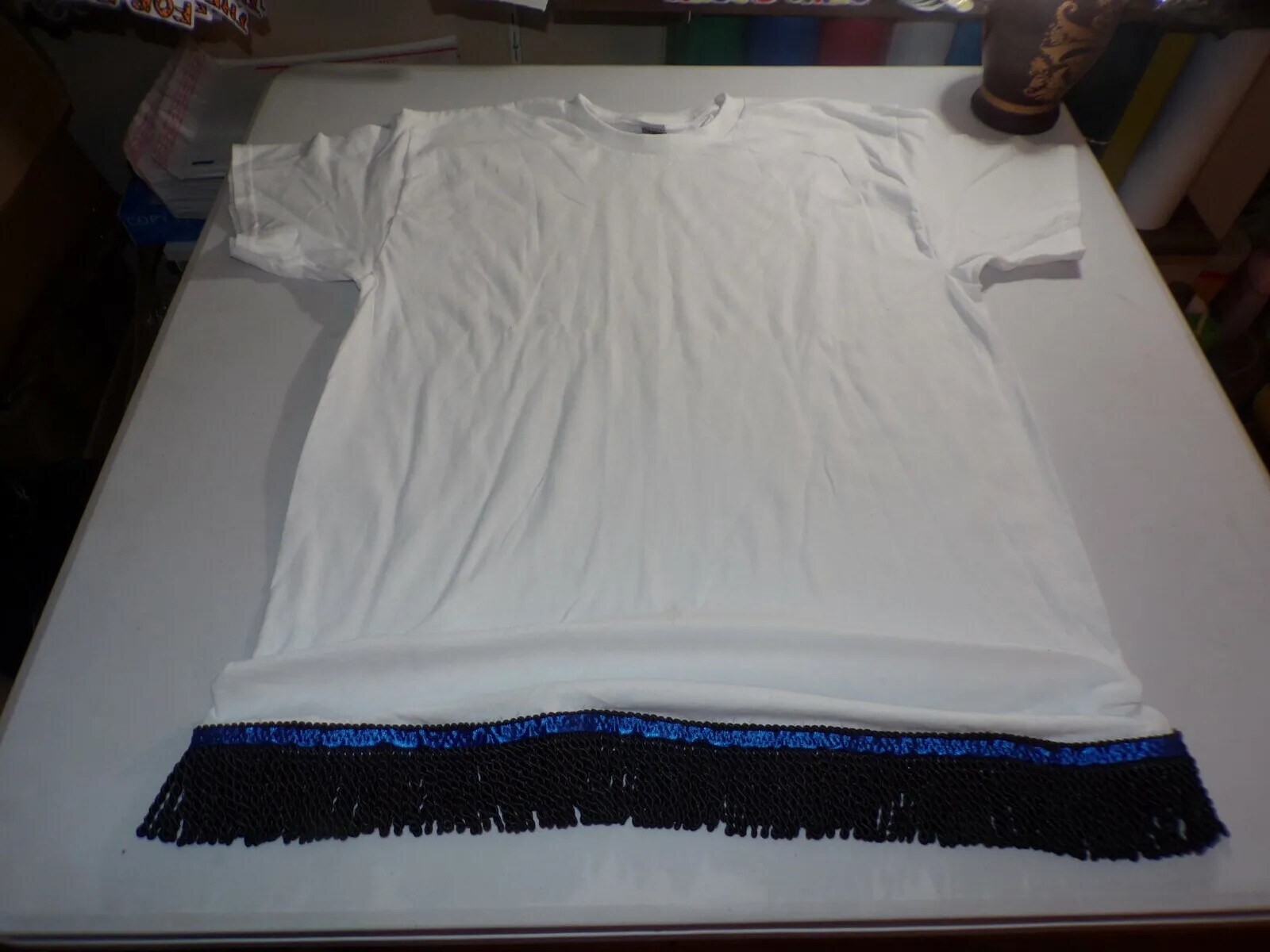 Solid Colors White Tee Black fringes