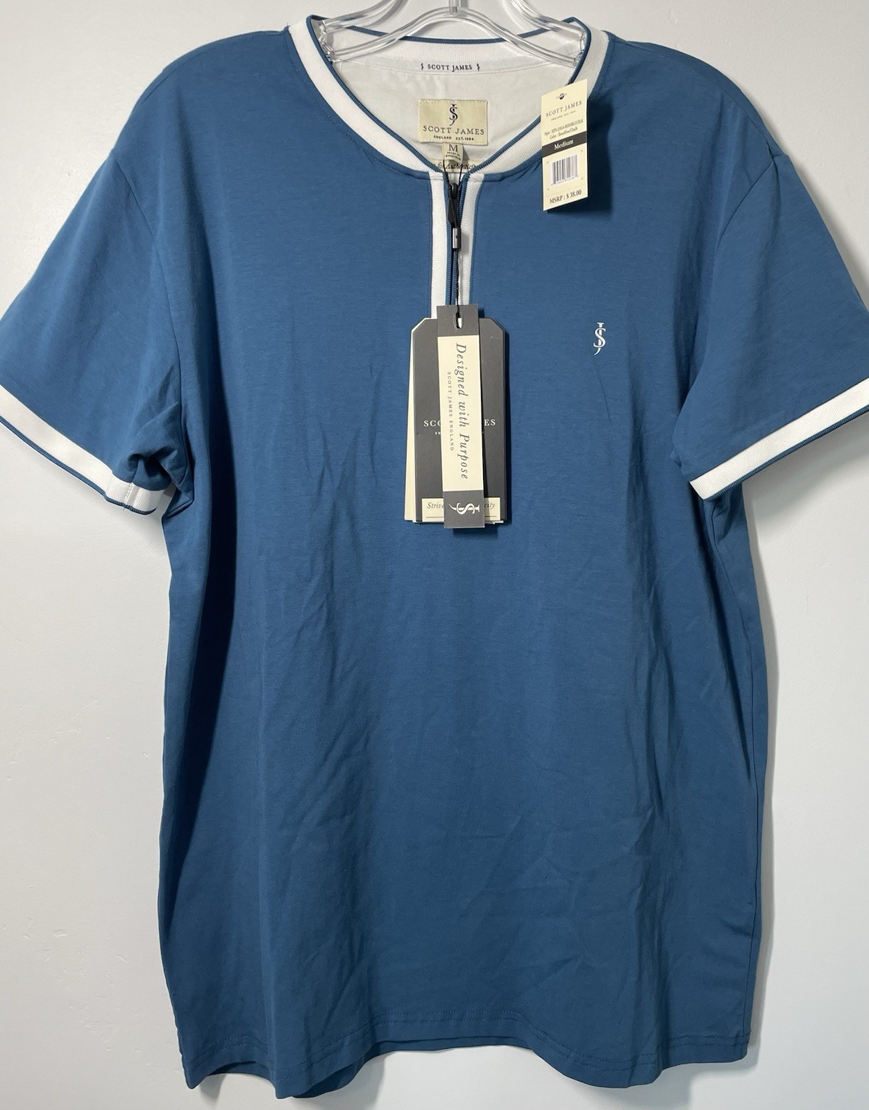 Scott James 1/4 Zip Henley SS T-Shirt Men’s M BossBlue/Chalk SJTS-21014