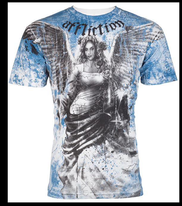 $58 AFFLICTION White RELEASE Angel Short Sleeve Slim Fit T-shirt NWT