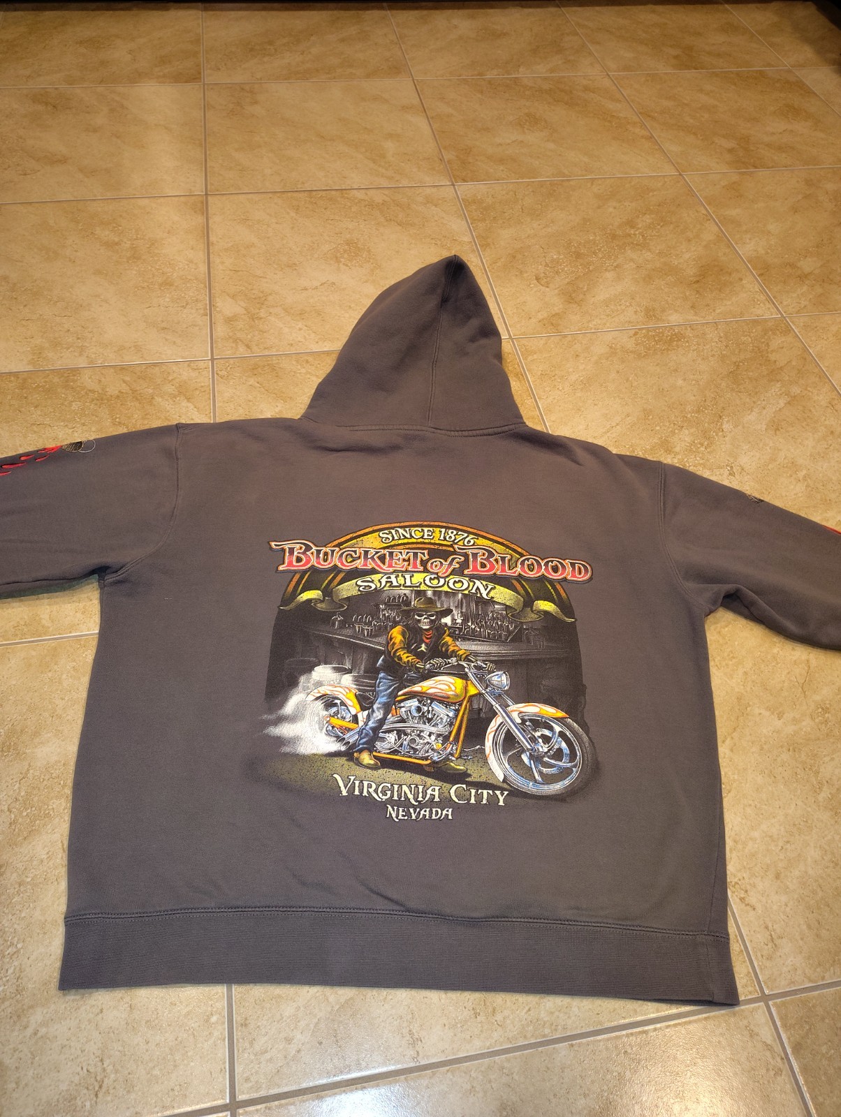 Vintage Bucket Of Blood Saloon Shirt Hoodie Jacket Nevada Sleeve Flames Harley