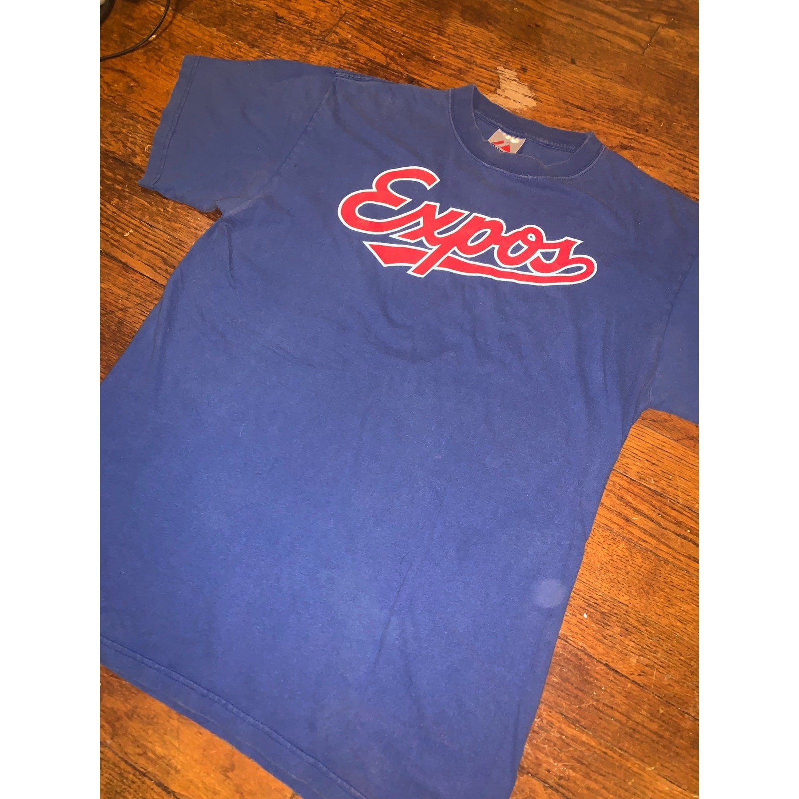Vintage Montreal Expos Majestic T Shirt Large Blue MLB Baseball Tee
