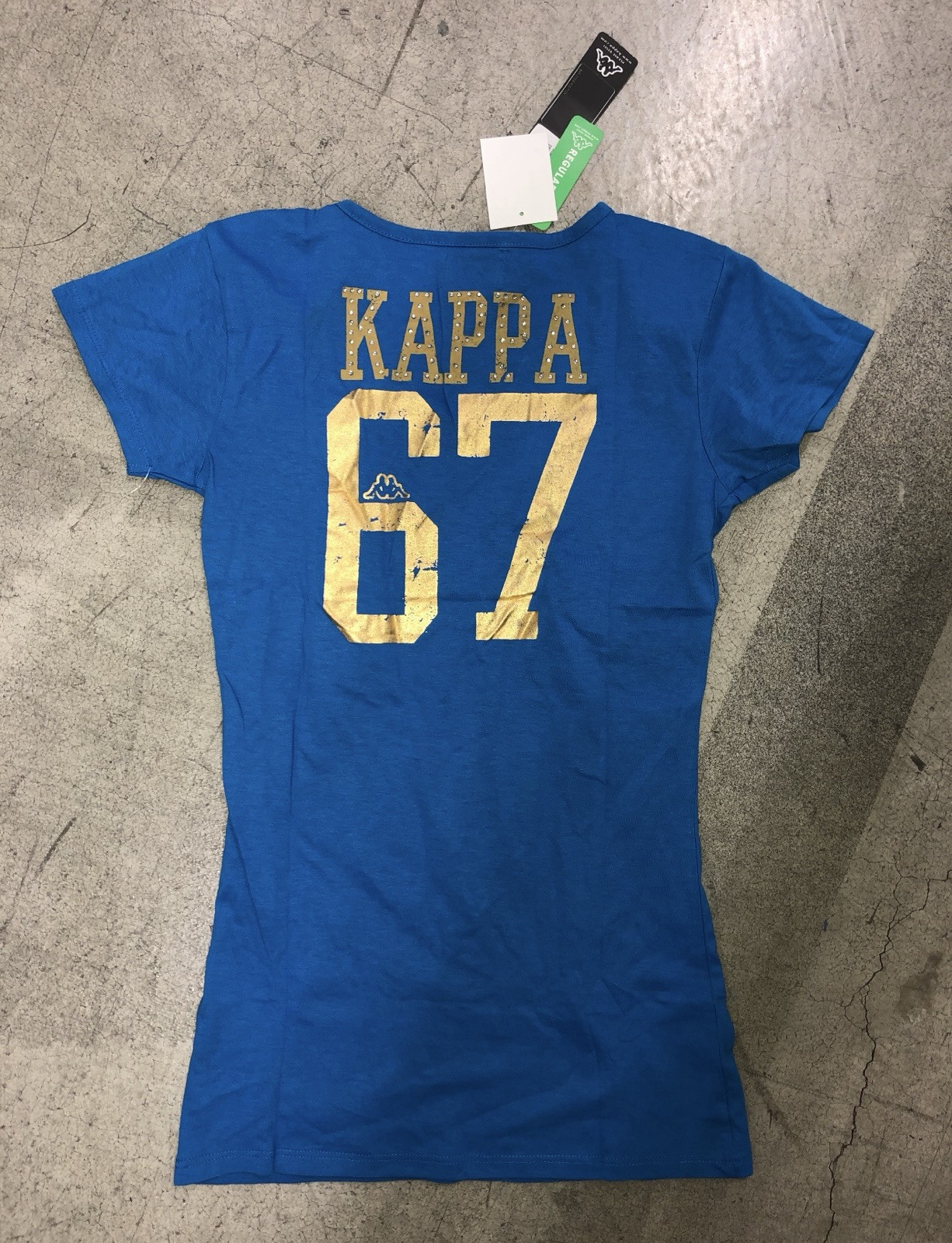 Authentic KAPPA Real Swarovski Crystal UNITY Italian Blue Gold Foil T Shirt L
