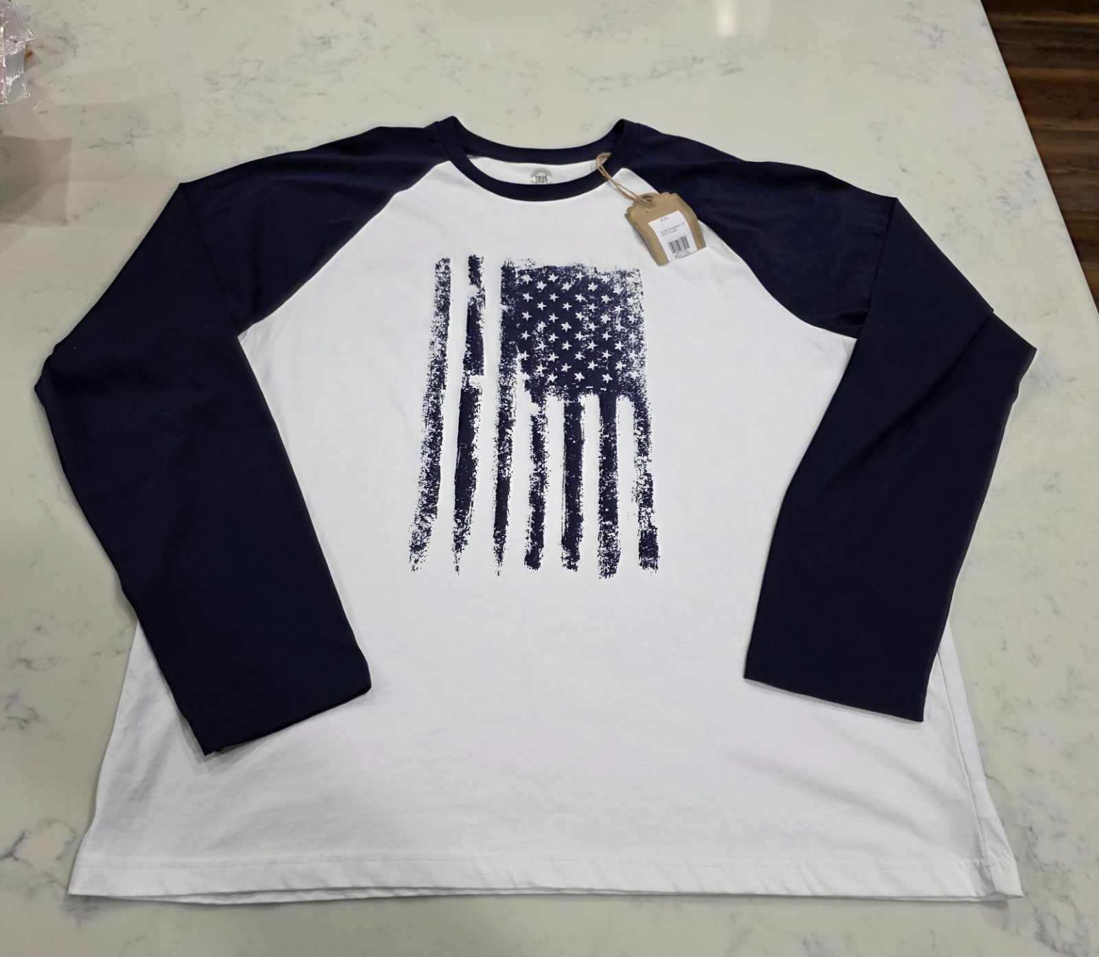 True Craft Mens Long Sleeve Tee Blue Flag Logo Size XXL NWT 100% Cotton