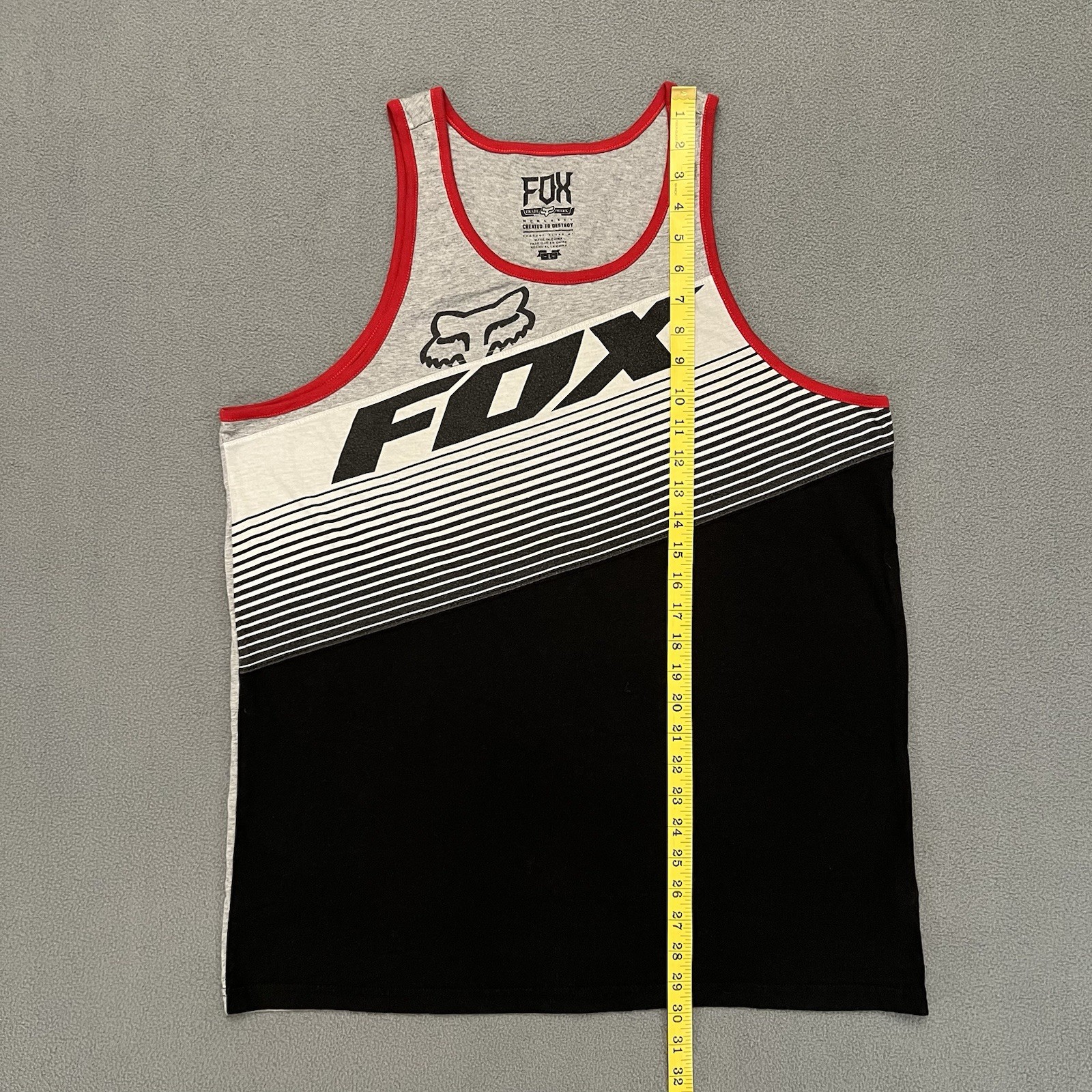 Fox Racing Logo Tank Top Mens Large Gray Black Strip Graphic Lightweight BMX