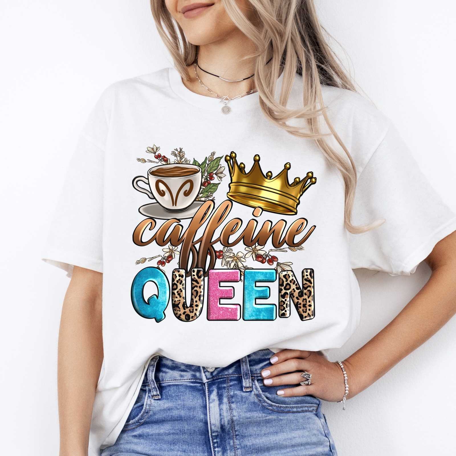 Caffeine queen T-Shirt Coffee shop barista Unisex tee White Sand Sport Grey