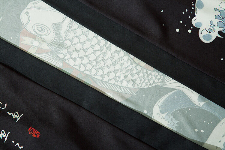 Niepce Streetwear Japanese Black Kimono Graphic Tee Samurai Short Sleeves Shirt