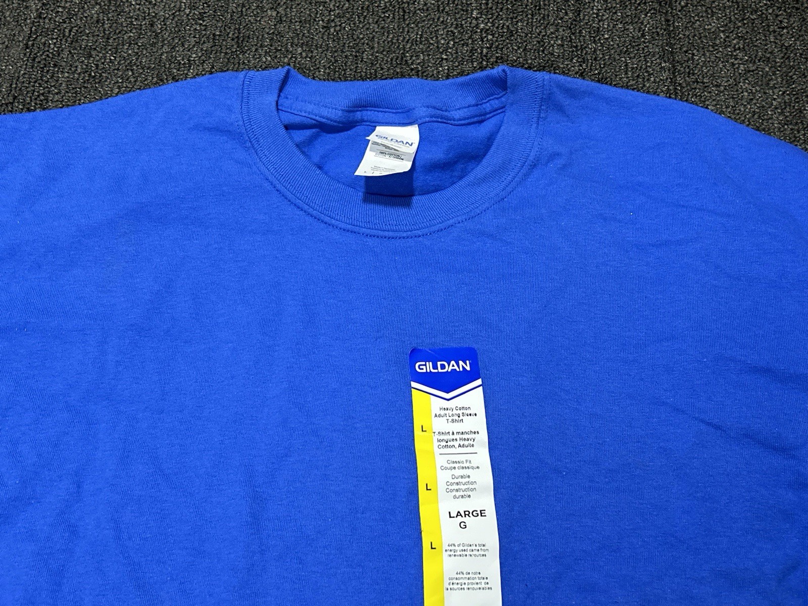 Gildan Ultra Cotton T-Shirt Men’s Large Blue Long Sleeve Crew Neck Casual NWT