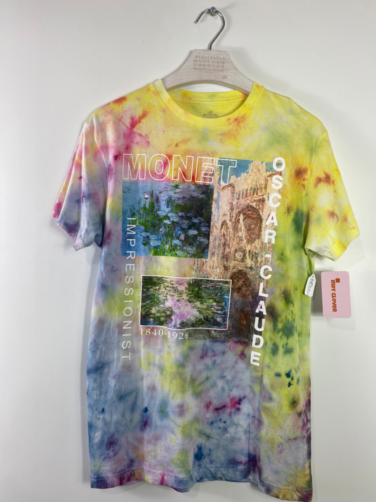 Monet, Lily’s, Tie Dye Shirt, Unisex Over Sized Yellow Multi-color Large Graphic