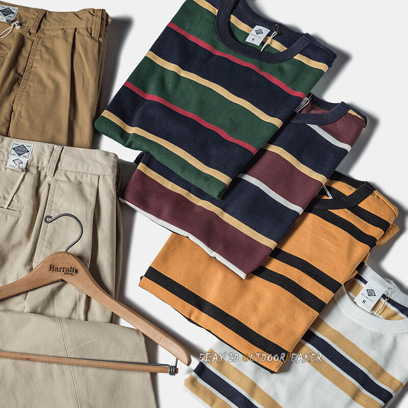 NON STOCK Ivy League Striped Crew Neck T Shirts Preppy Style Men’s Casual Tee