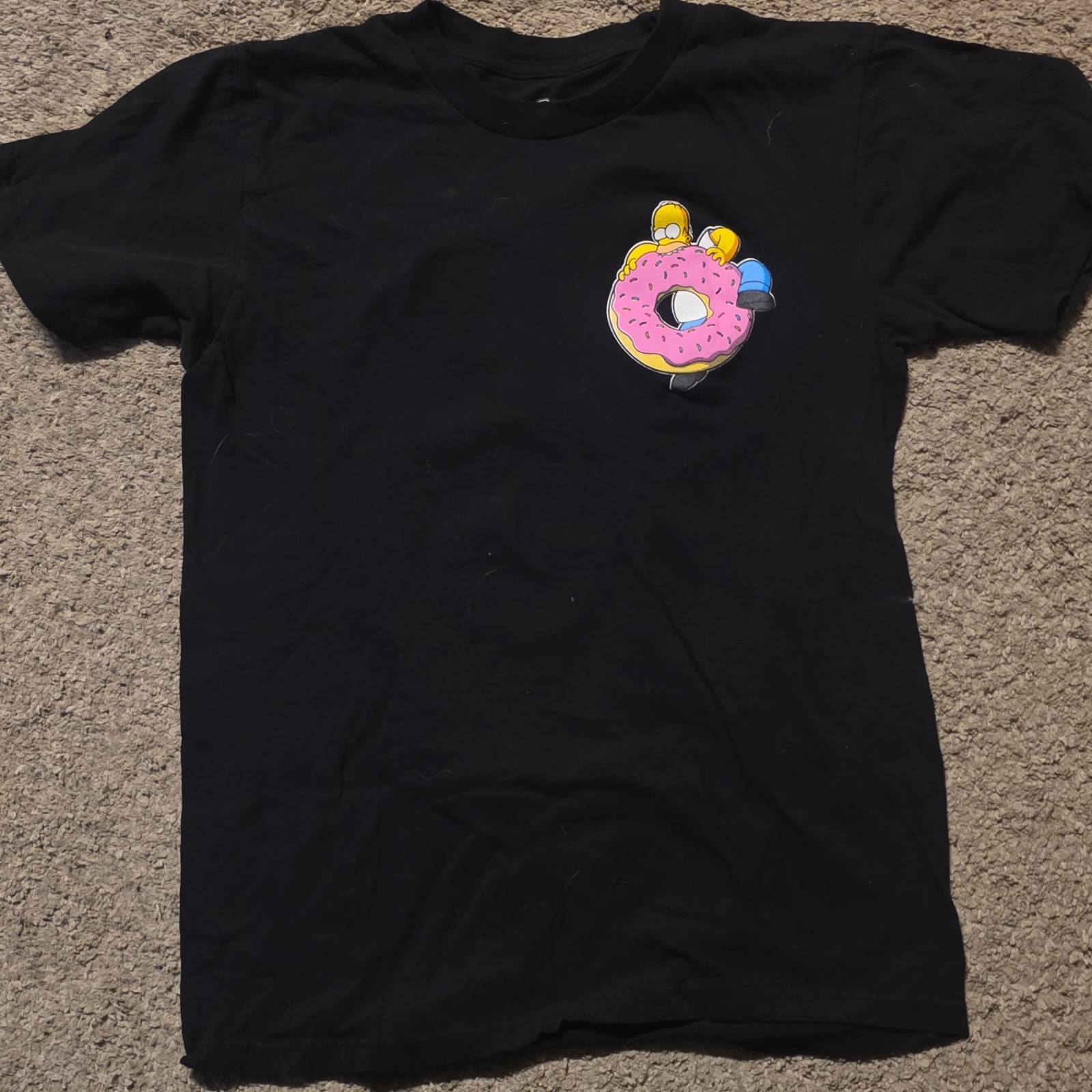 The Simpsons Men’s M Black Crew Neck Short Sleeve Cotton Homer Donut T-Shirt
