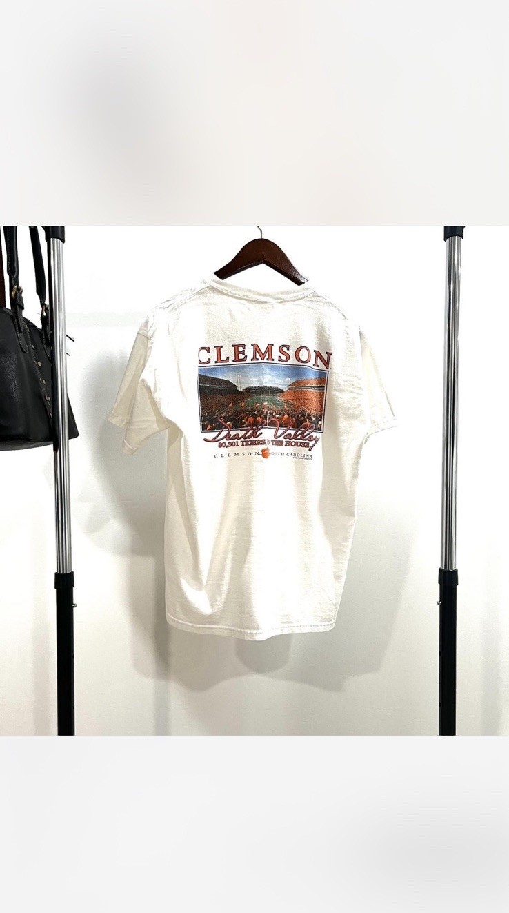 Men’s Clemson Graphic Print White Cotton T-Shirt Size M Regular Crew Neck