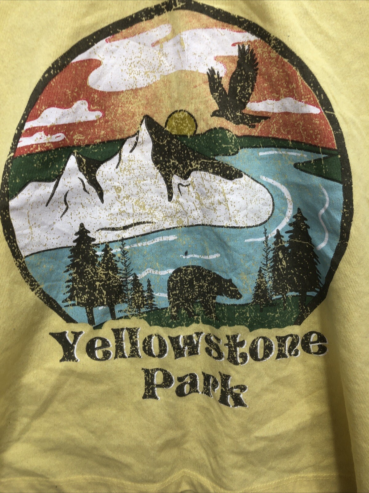 Recycle Threads Yellow Stone Park Tee Shirt Size Large Yellow Cropped
