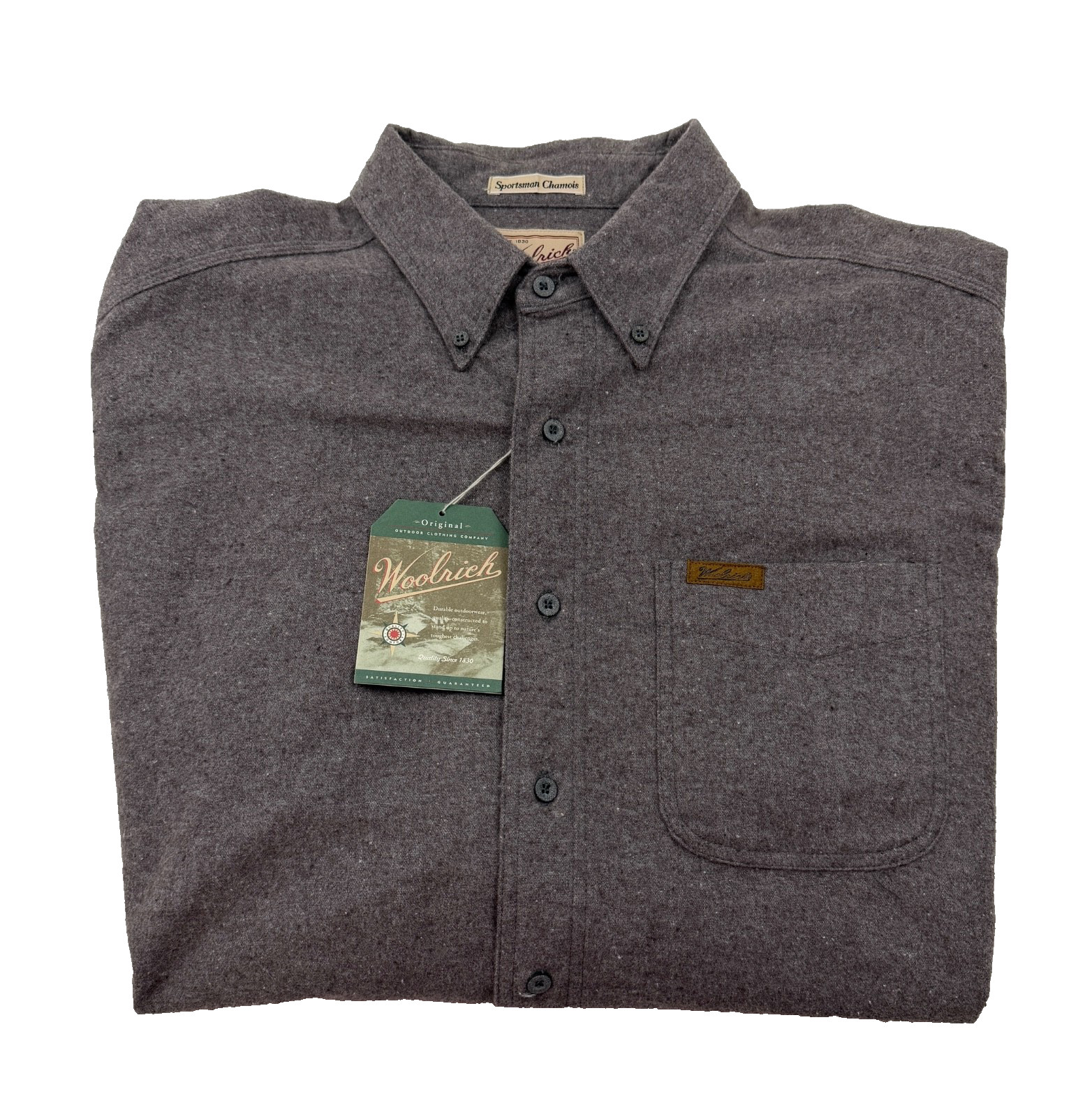 NEW WOOLRICH Mens XL Solid Brown Long Sleeve Flannel Sportsman Chamois Shirt