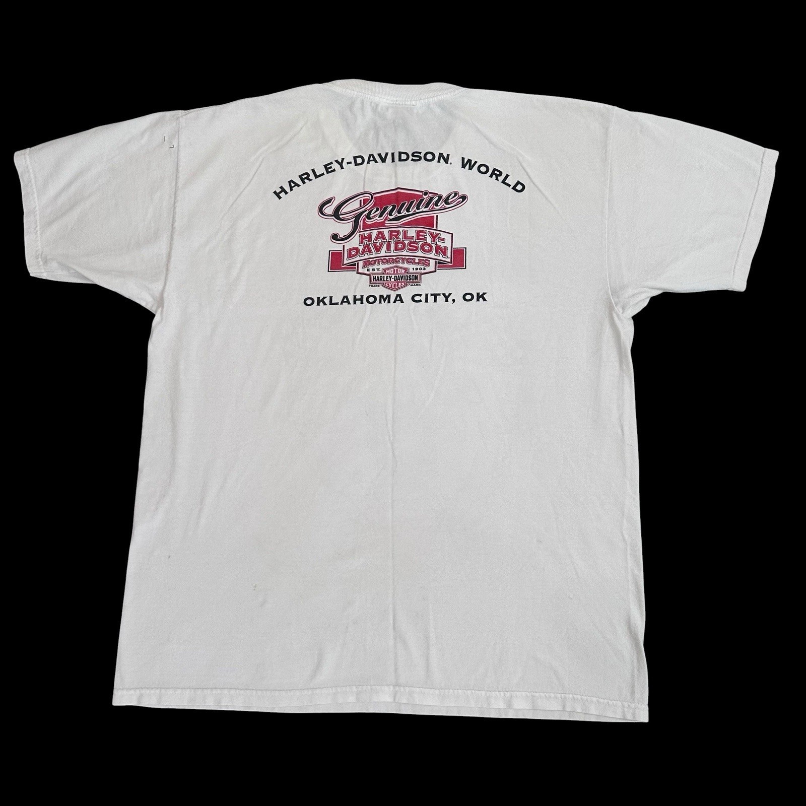 Harley Davidsons Mens L Short Sleeve T Shirt Chopper Pinup Girl Oklahoma City