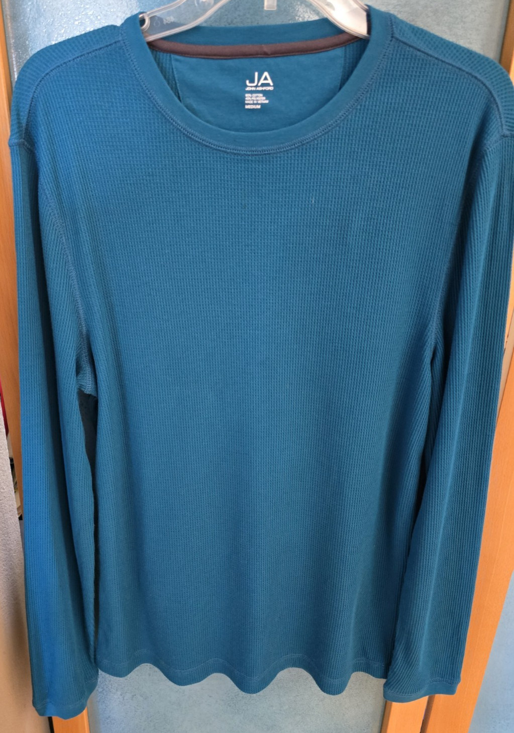 John Ashford Men Blue Cotton Blend Long Sleeve Thermal Round Neck Tee Sz M