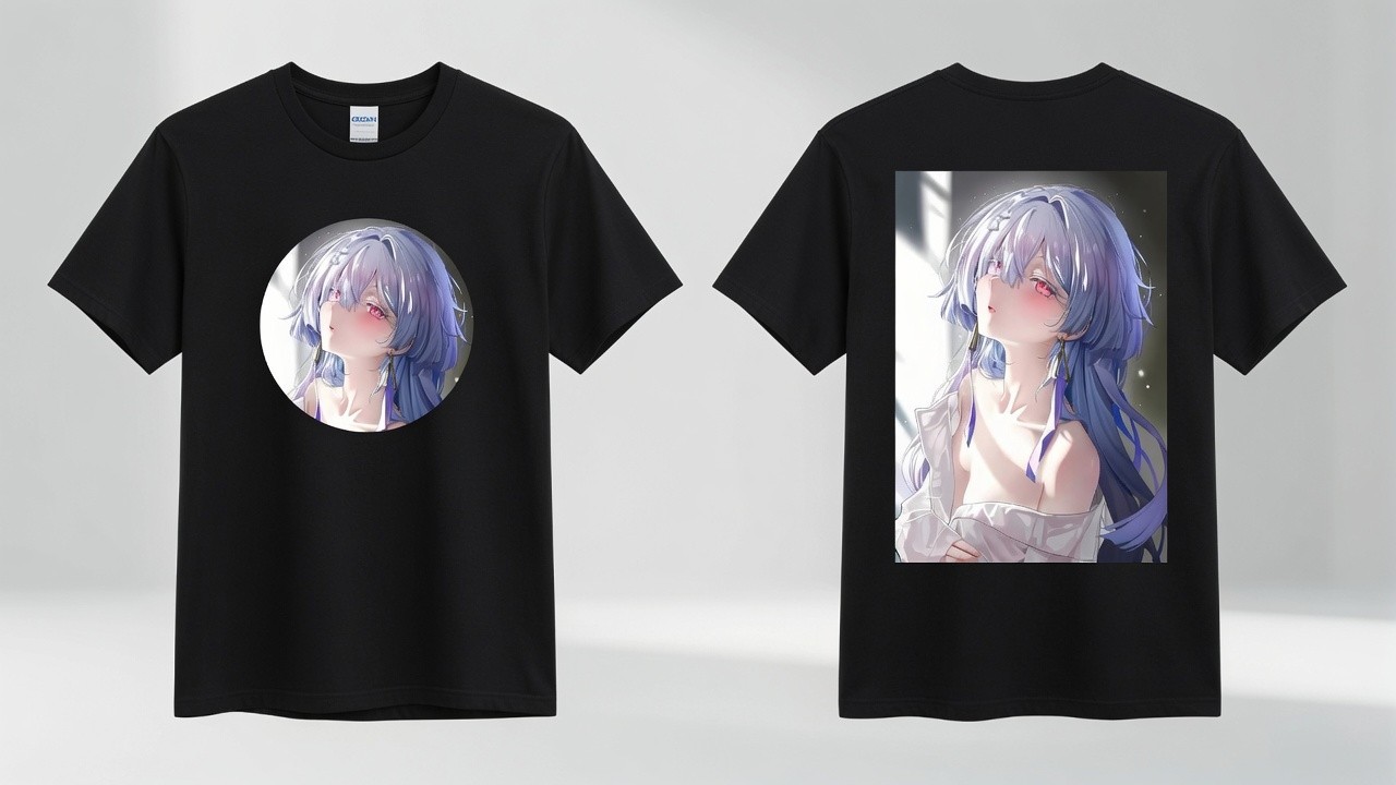 Purple Hair Red Eyes Anime Girl Black Gildan T-Shirt