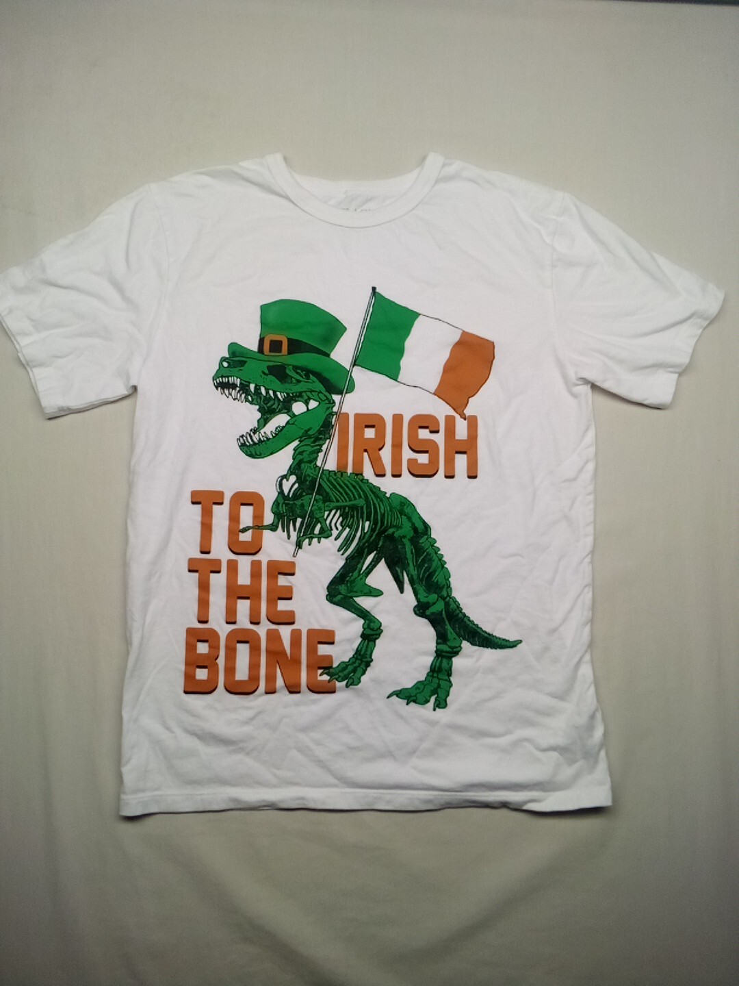 Irish Pride T Shirt – Irish To The Bone – Dinosaur Irish Flag Leprechaun Hat