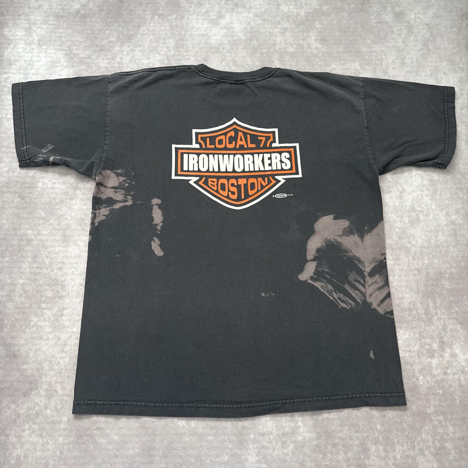Vintage Boston Ironworkers Shirt Mens XL Harley Davidson Parody Fade