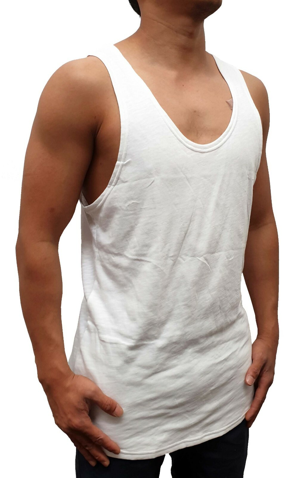 MENS SINGLET MUSCLE TANK TOP CURVE HEM BODYBUILDING GYM LIFTING CASUAL PLAIN