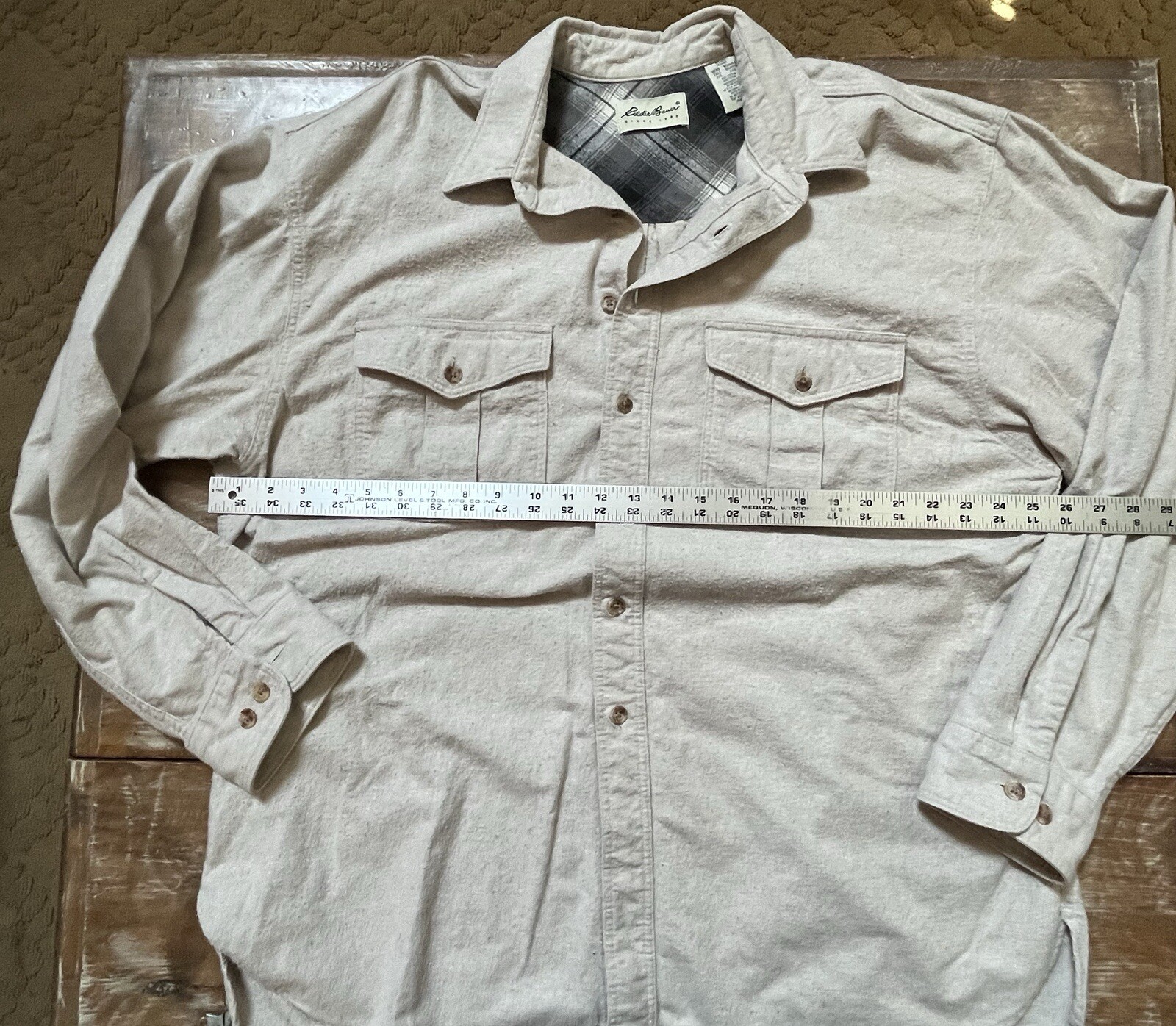 Vtg 90s Eddie Bauer-Oatmeal Chamois Brushed Flannel Button Shirt-Button 2 XXL-T
