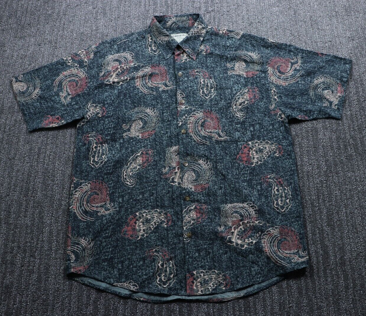 Portofino Silk Blend Short Sleeve Button Up Shirt Easy Care Geometric Men’s M