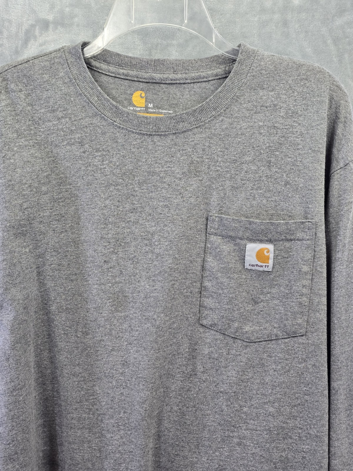 Carhartt Mens Long Sleeve Original Fit Pocket T-Shirt Size Medium Grey Flawed