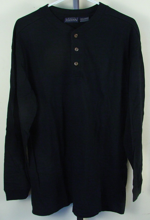Basic Editions Black 1/4 Button Long Sleeve Shirt Men’s Size L