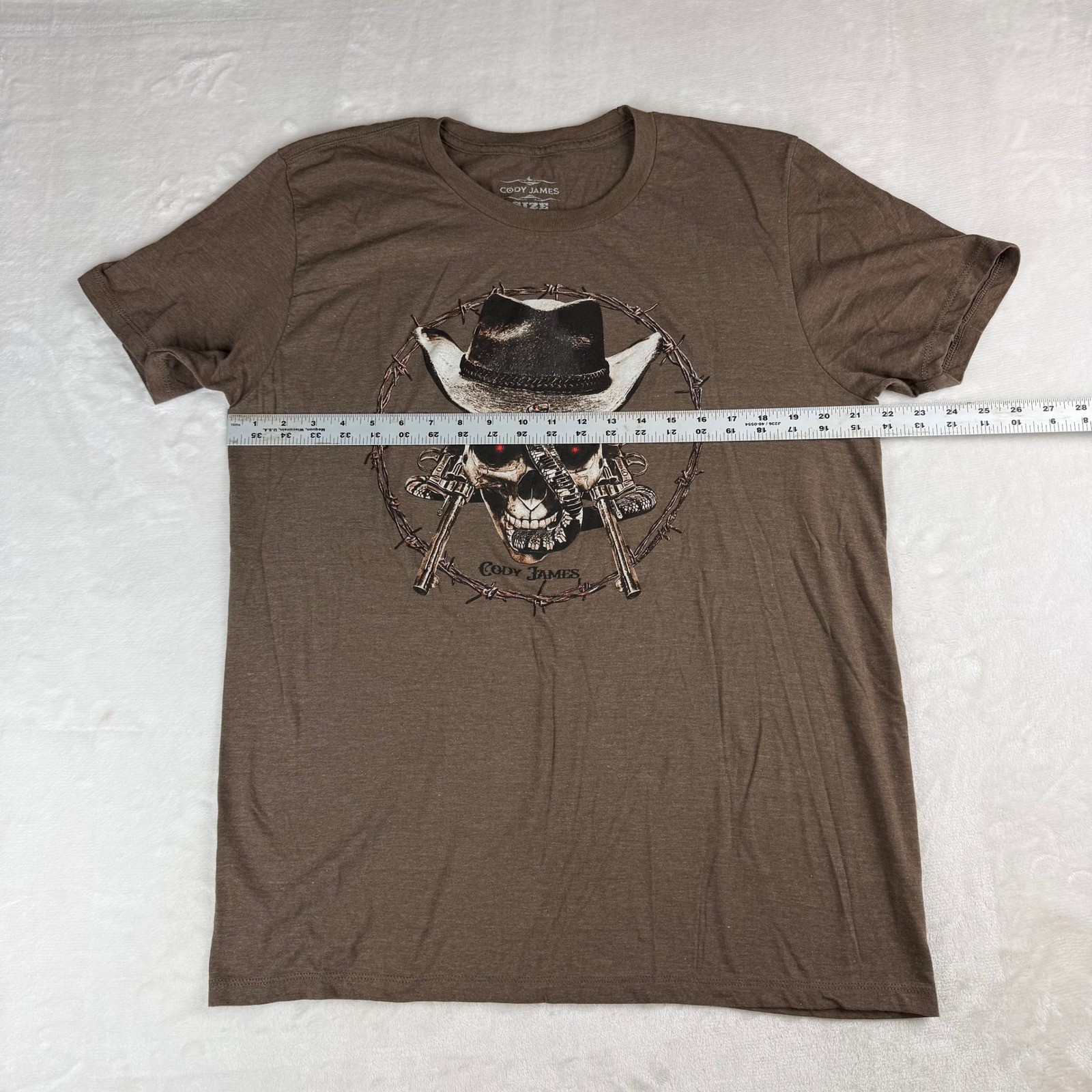 Cody James Graphic Tee Mens L Brown Skull Cowboy Hat Snake Barbed Wire