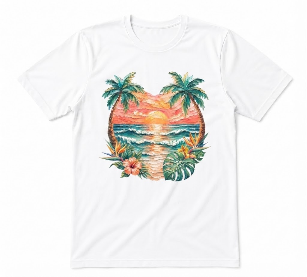 Tropical Beach Sunset Summer White T-shirt