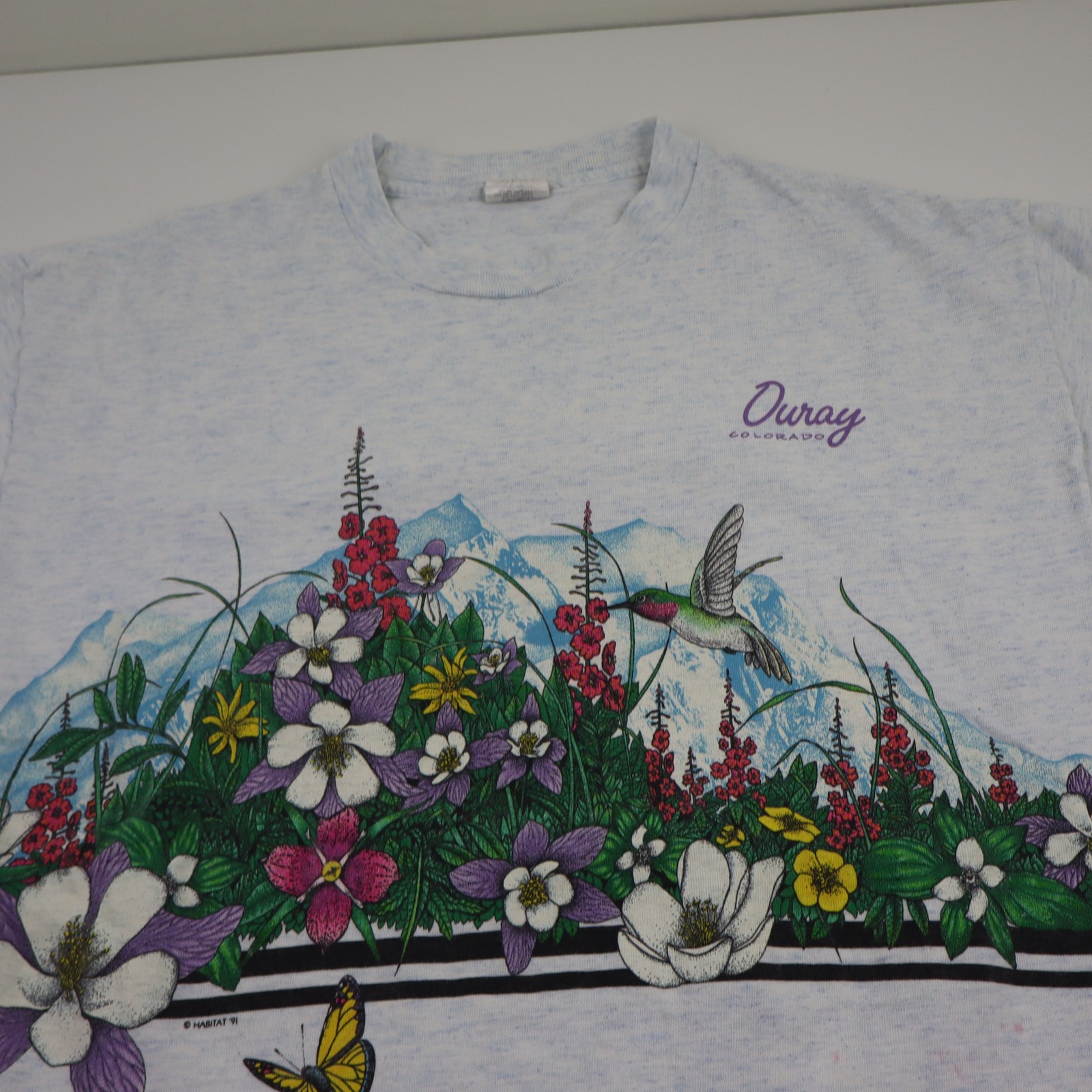 Vtg Hummingbird Habitat Nature T Shirt Mens Large Floral USA Tee Single Stitch