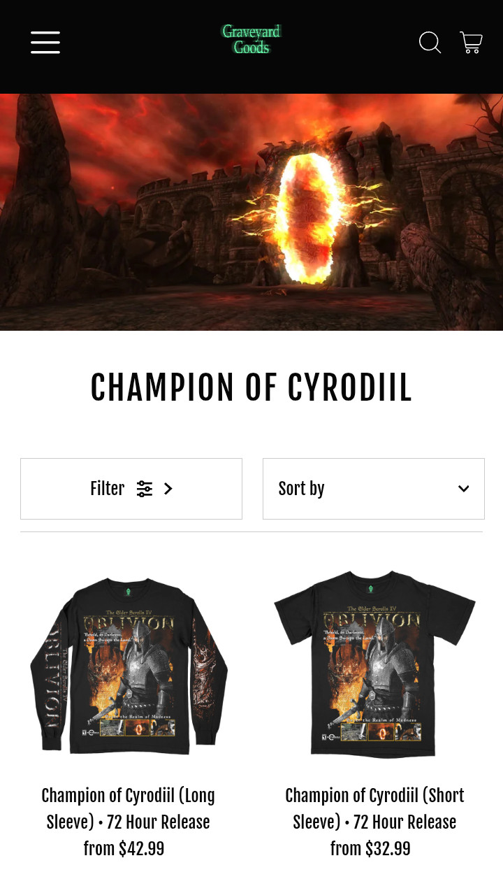 Graveyard Goods Large Long Sleeve Tee Oblivion Champion of Cyrodiil Never Worn