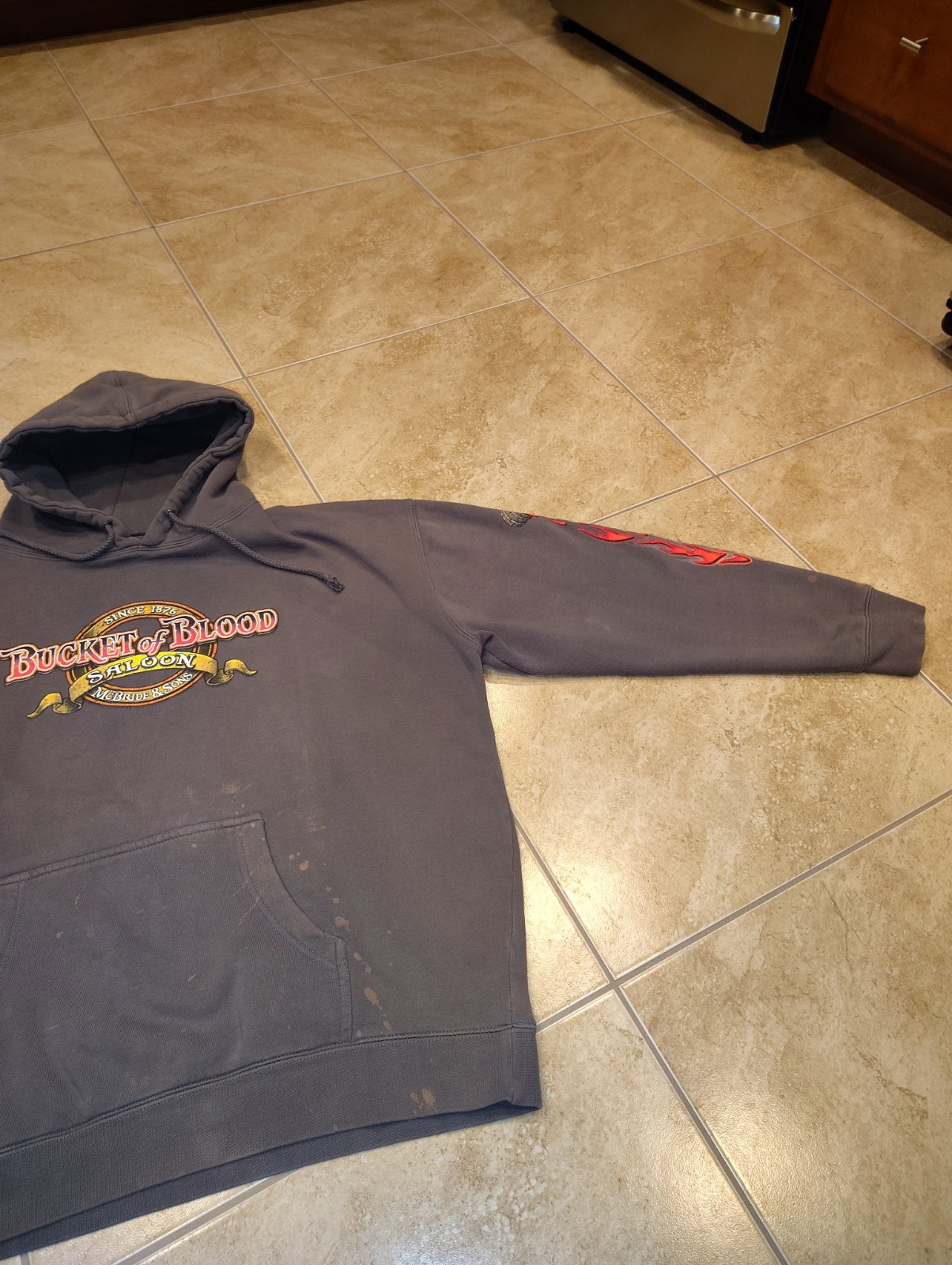 Vintage Bucket Of Blood Saloon Shirt Hoodie Jacket Nevada Sleeve Flames Harley