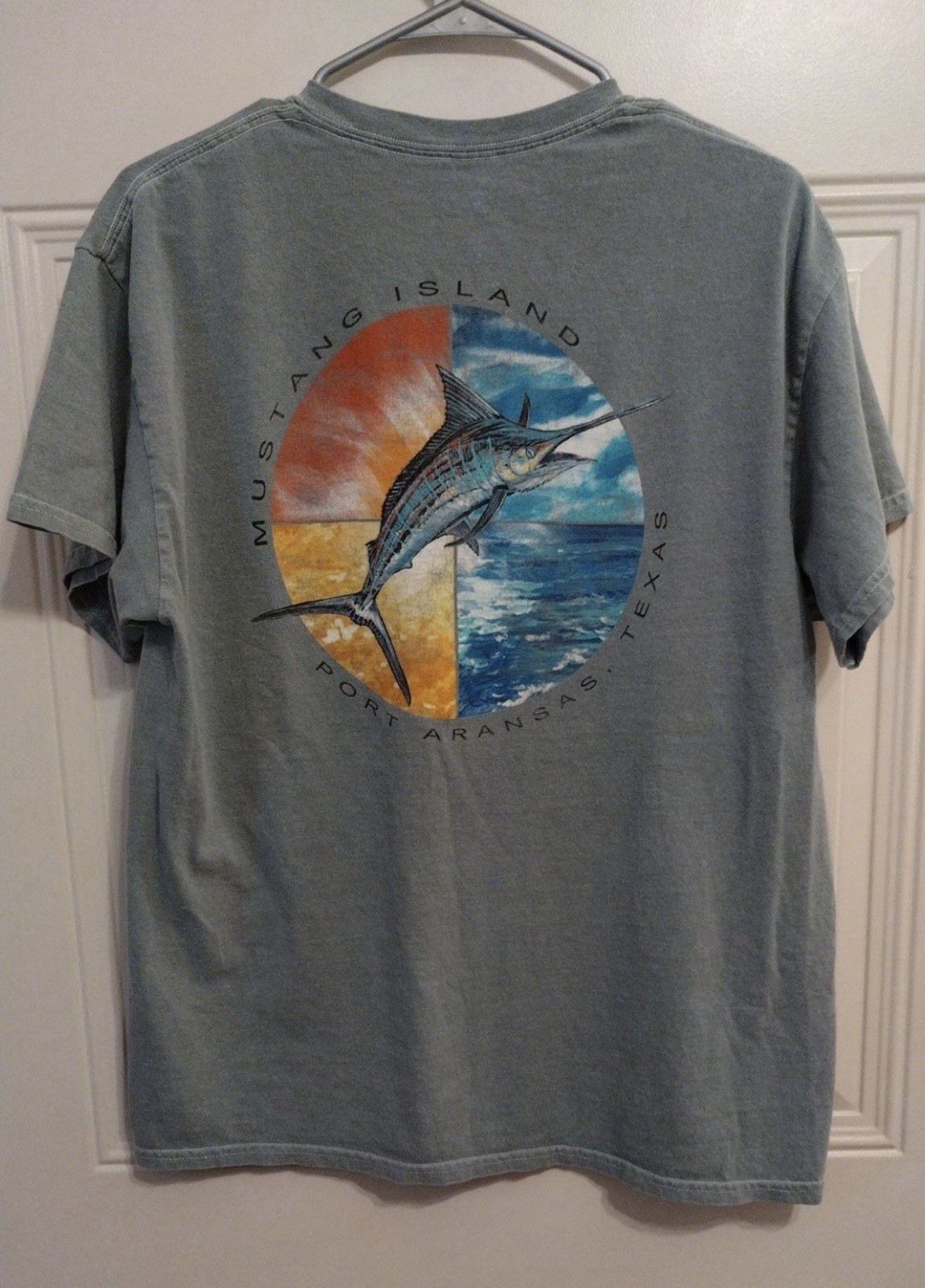 Mustang Island Port Aransas Texas Shirt Large Texan Marlin Fish Fishing BG2