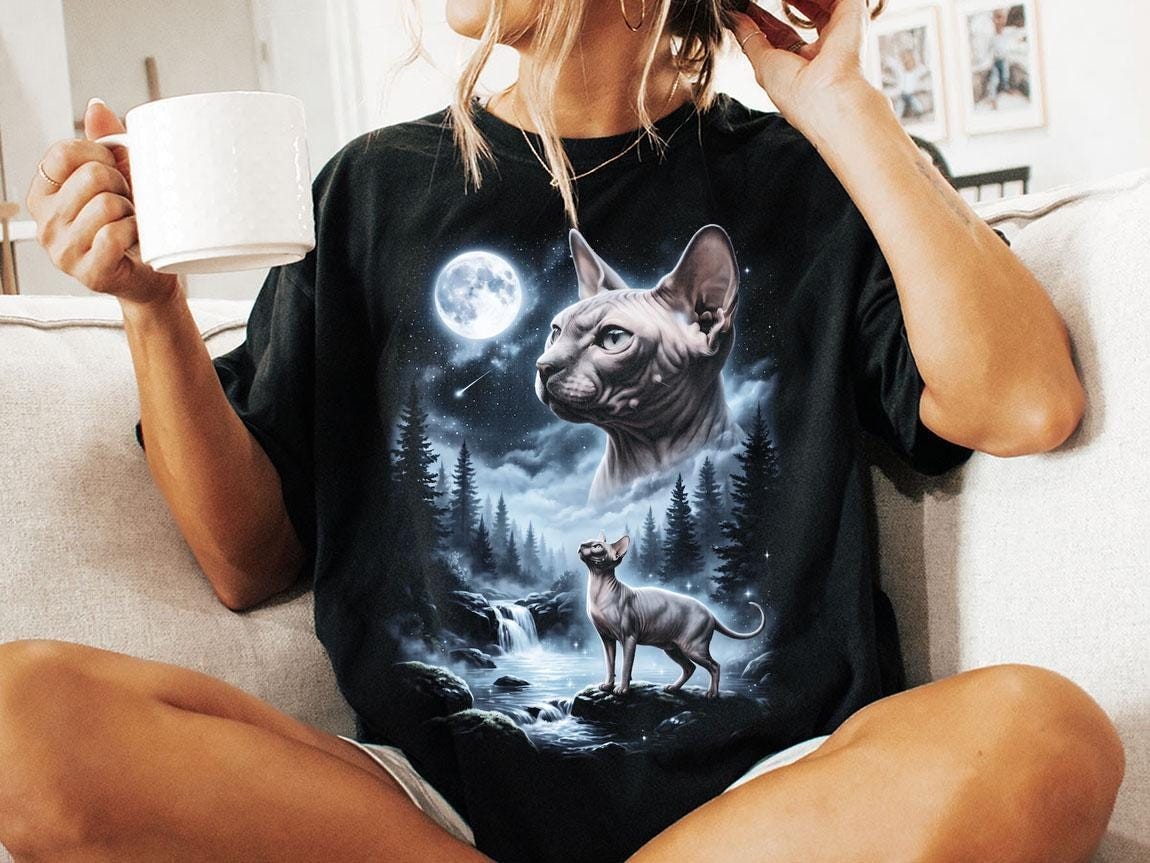 Sphynx Cat Howling at the Moon Shirt Funny Hairless Cat Halloween Tee