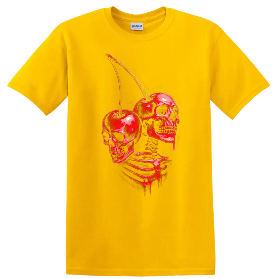 Skull Cherry Skeleton Graphic T Shirt Creepy Halloween Tee Art Design