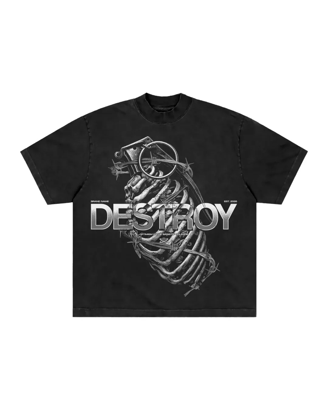 Destroy Grenade Graphic T Shirt Gothic Military Streetwear Tee Unisex