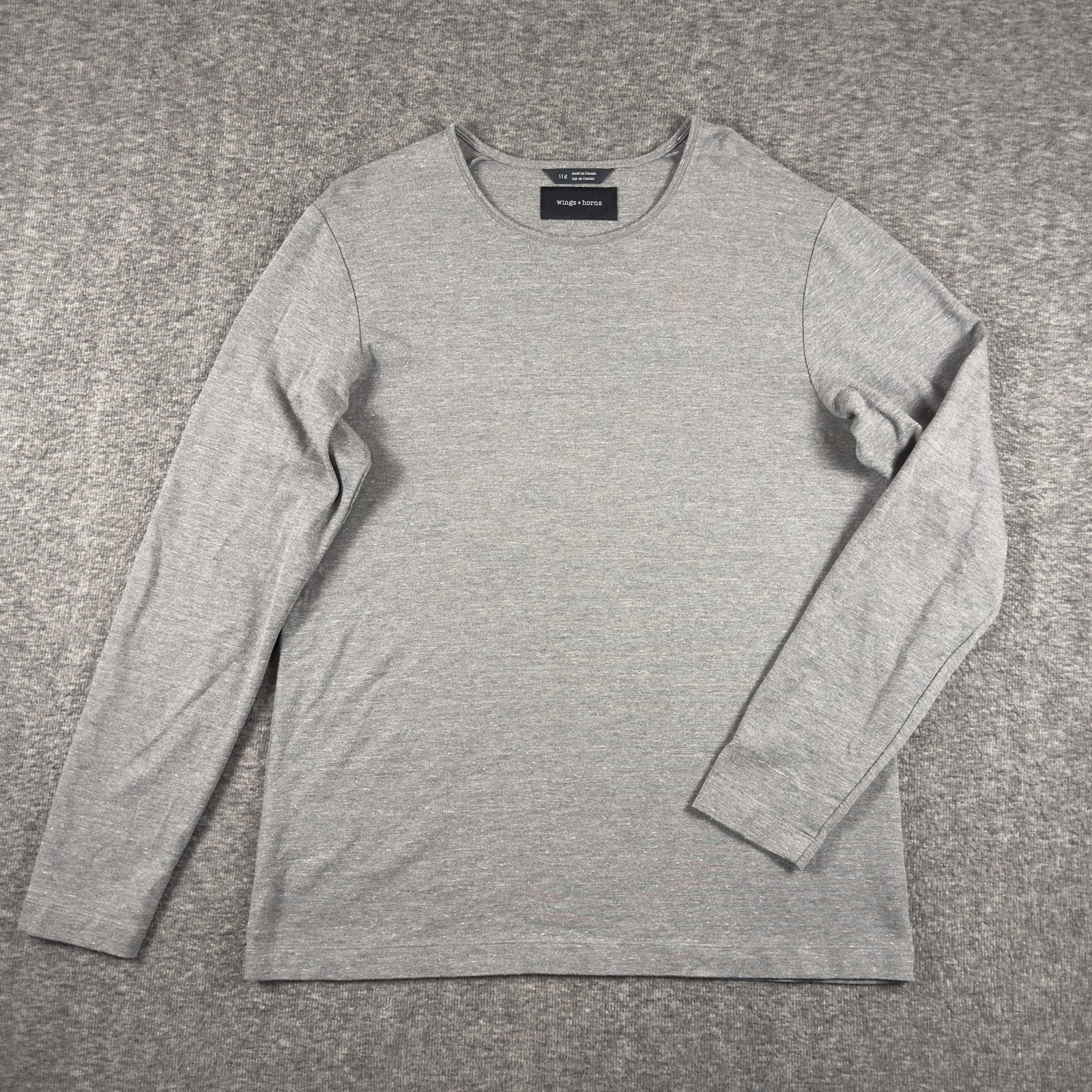 Wings+horns Crewneck Shirt Mens Large Gray Rayon Blend Long Sleeve